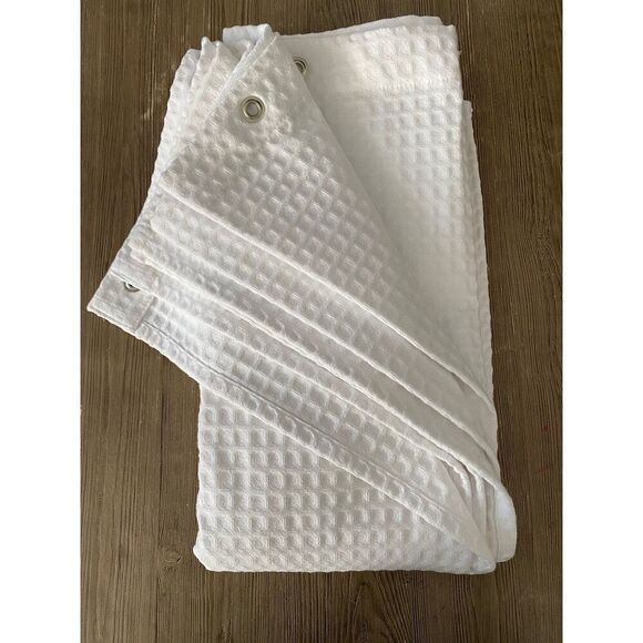 Threshold Thick Waffle Weave Sour Cream Color Shower Curtain - Picture 3 of 6